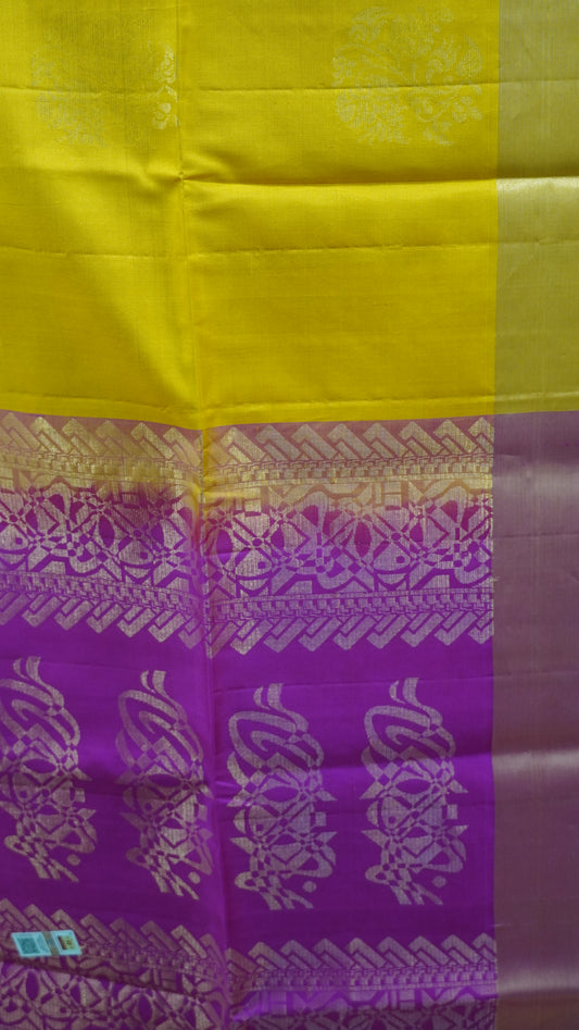 Pure Soft Silk Saree - Yellow -Pink