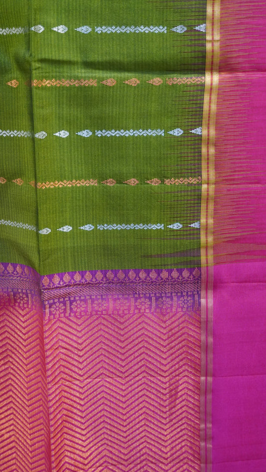 Pure Soft Silk Saree - Sage Green-Pink