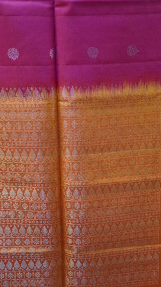 Pure Soft Silk Saree - Rani Pink-Orange