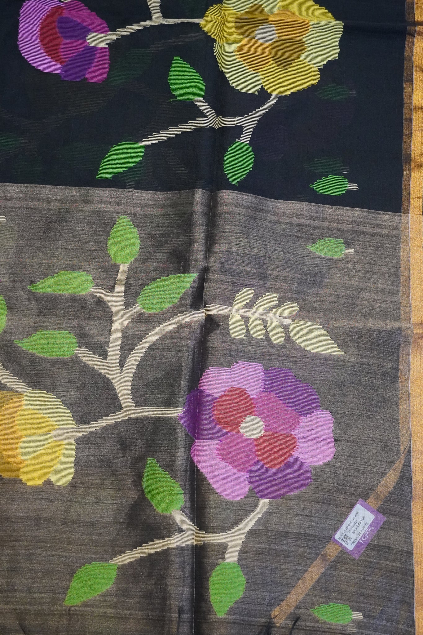Matka Tussar Saree - Paithani Black
