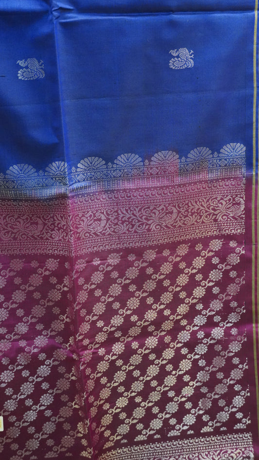 Pure Soft Silk Saree -Royal Blue-Wine