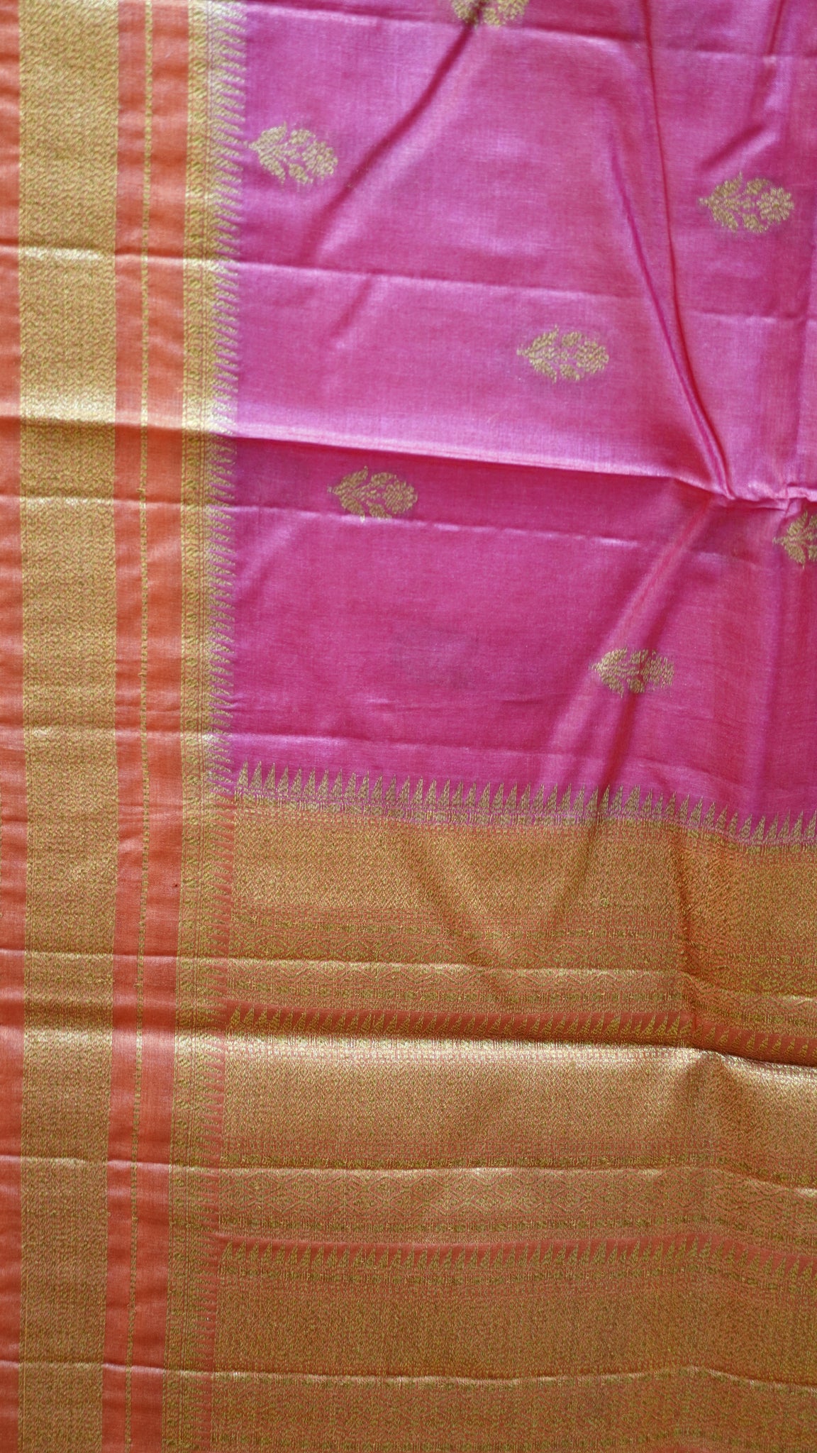 Pure Tussar Saree - Magenta-Orange