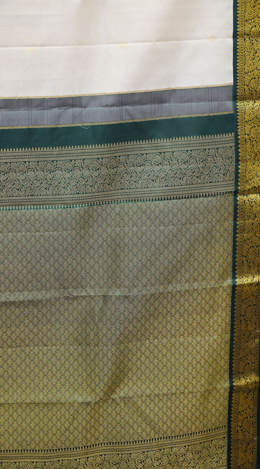Pure Kanjivaram Silk Saree -Korvai Border-Sandal-Green
