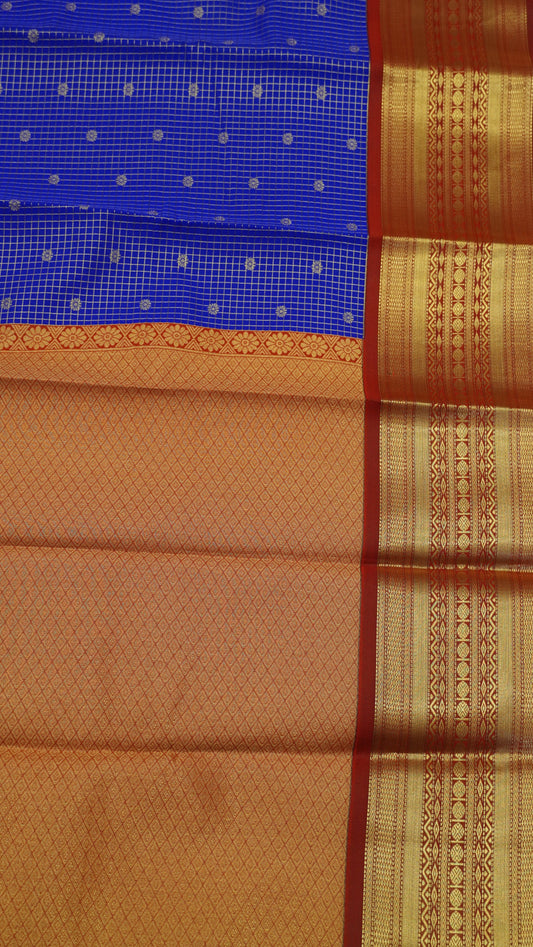 Semi Kanjivaram Silk Saree - Blue-Red