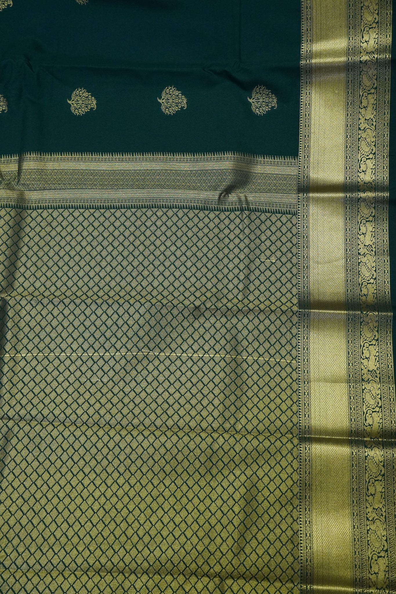 Semi Silk Saree - Bottle Green