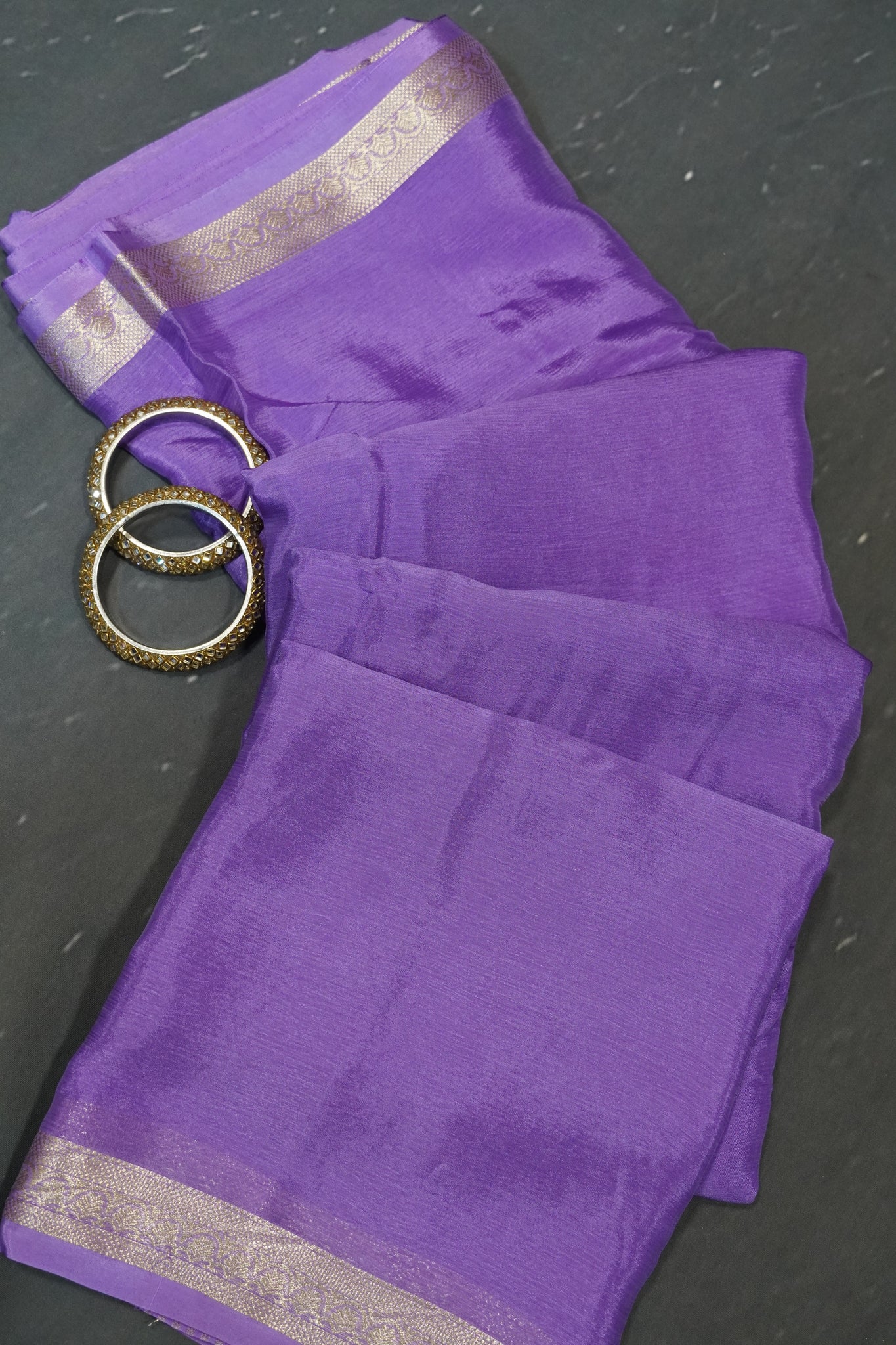 Semi Mysore Silk Saree-Lavender with Small Border