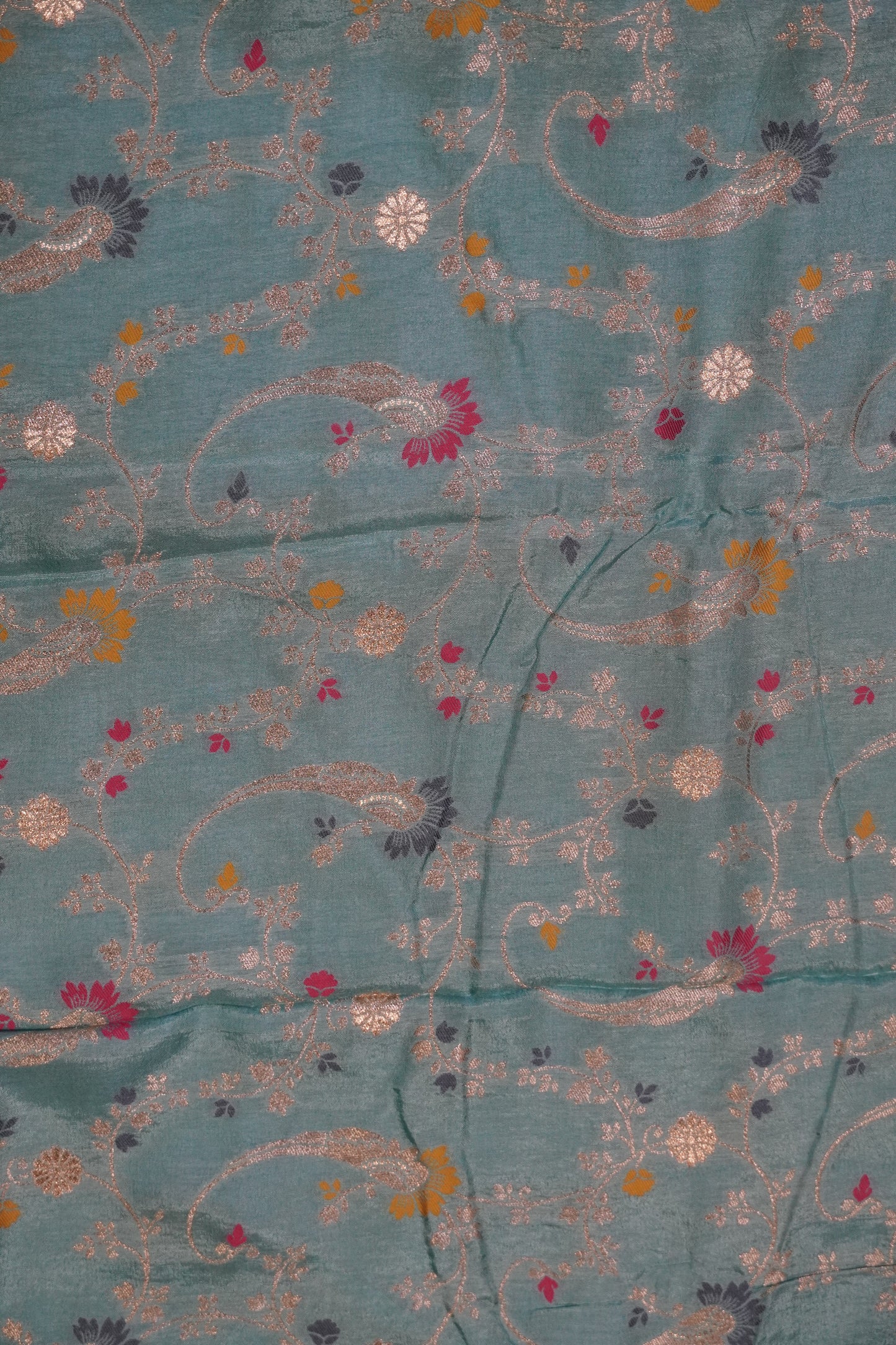 Semi Mysore Silk Saree-Baby Blue with Small Border