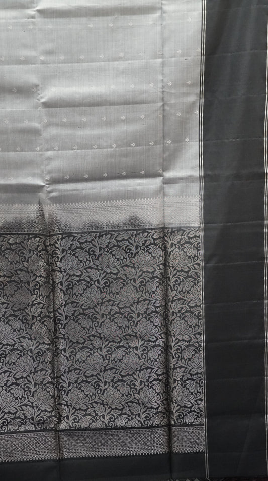 Pure Soft Silk Saree -Lite Grey Black
