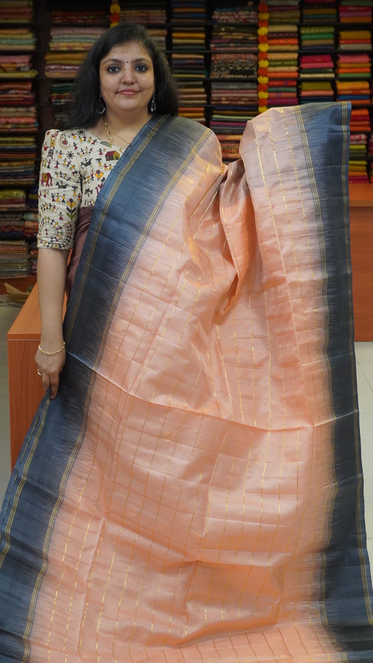 Pure Soft Silk Saree Peach to Grey