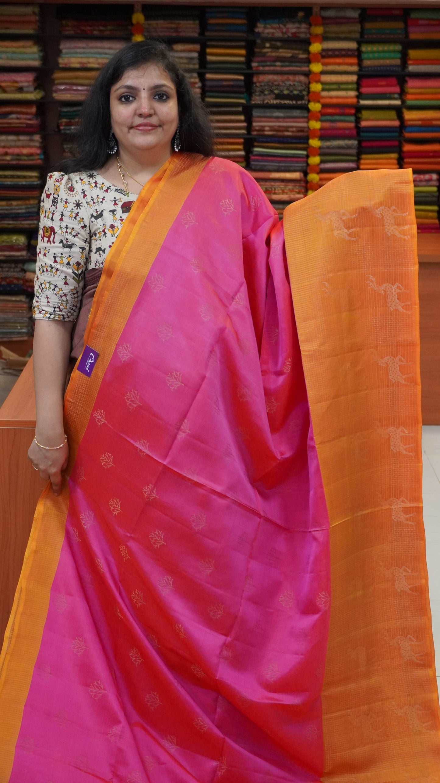 Pure Soft Silk Saree Pink to Orange