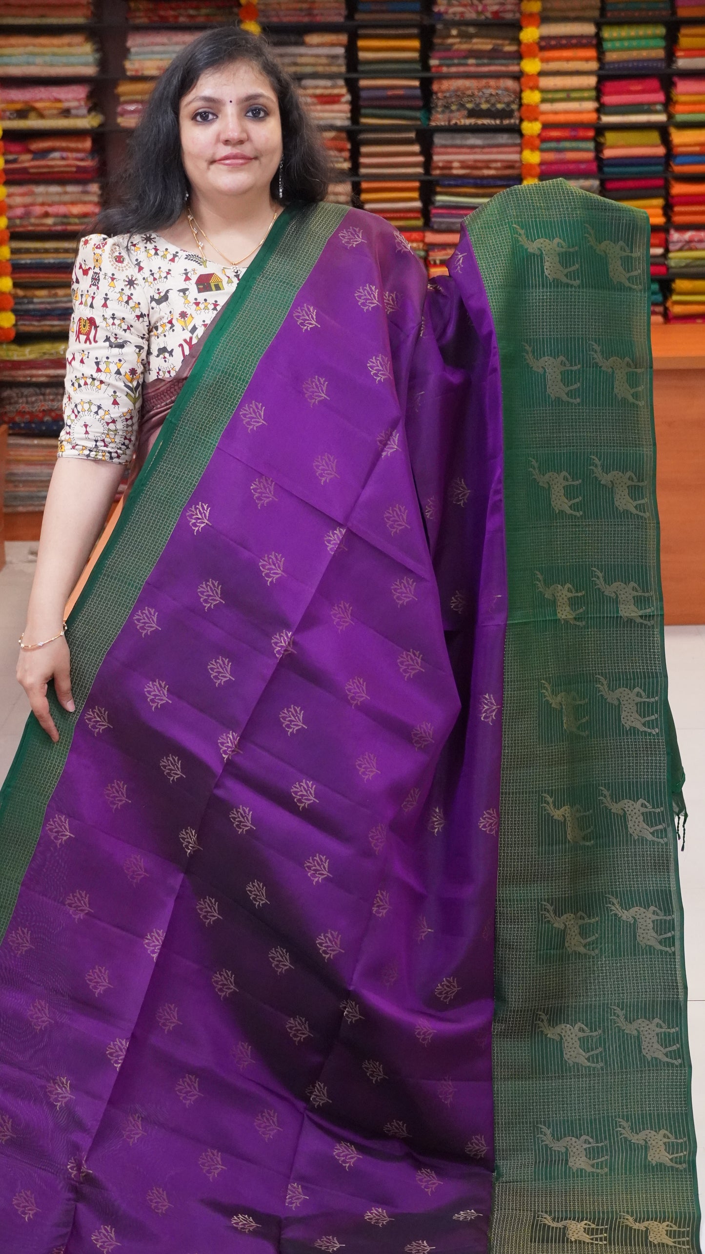 Pure Soft Silk Saree Purple to Bottle Green
