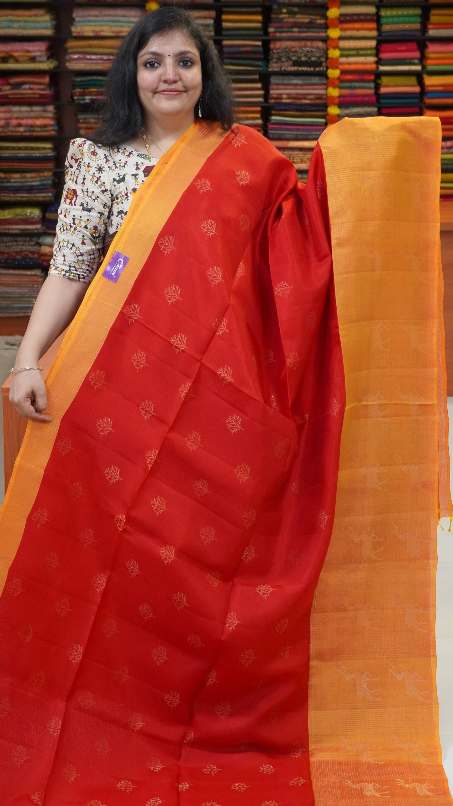Pure Soft Silk Saree Red to Mustard