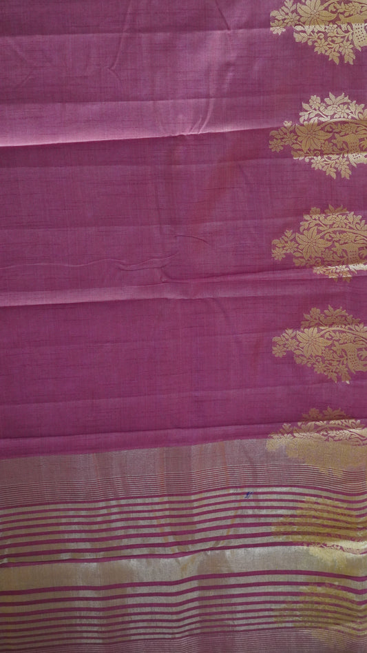 Semi Tussar Saree -Dark Pink Deer Small Border