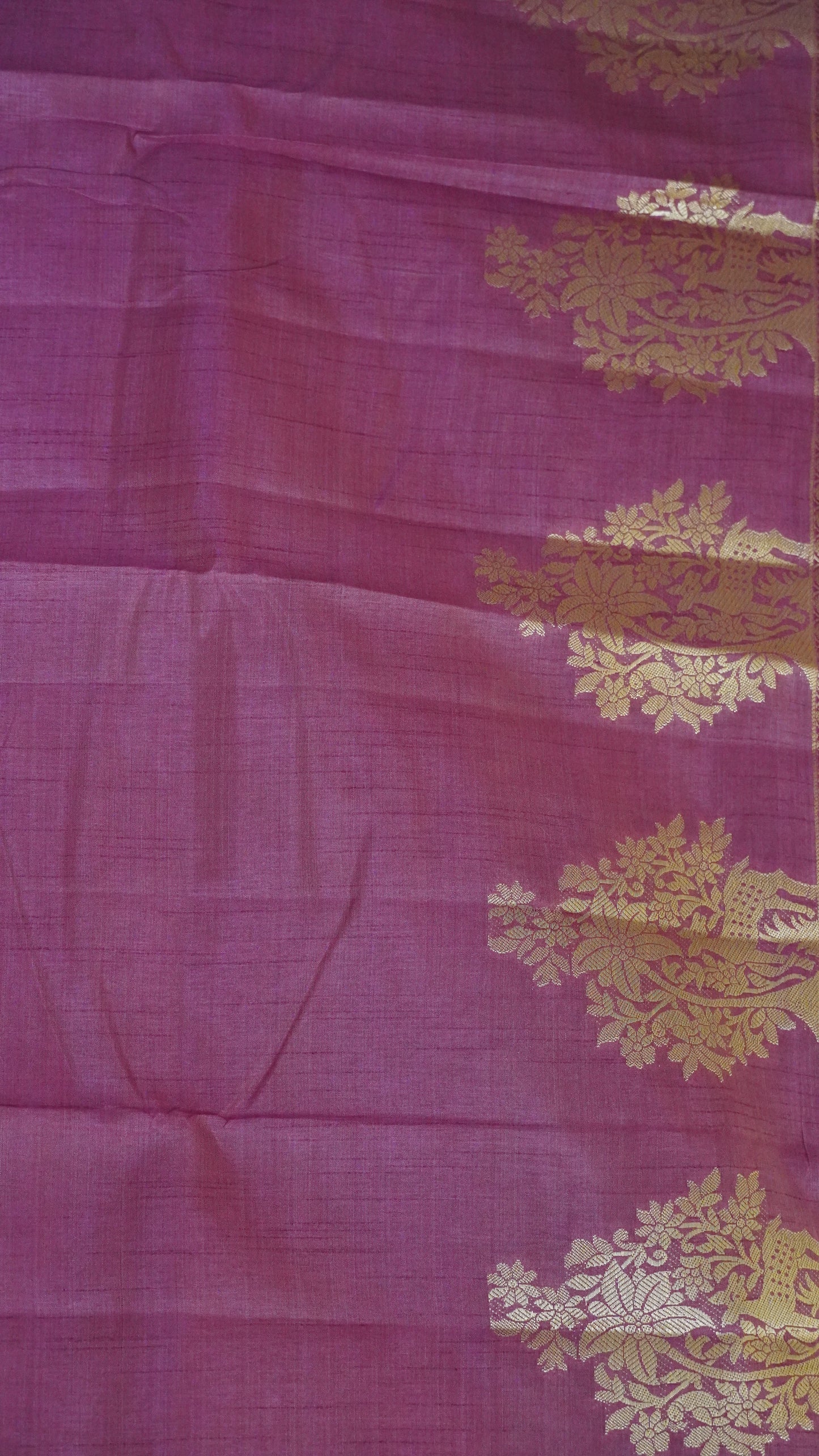 Semi Tussar Saree -Dark Pink Deer Small Border