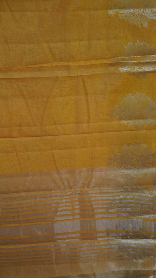 Semi Tussar Saree -Mango Yellow Deer Small Border