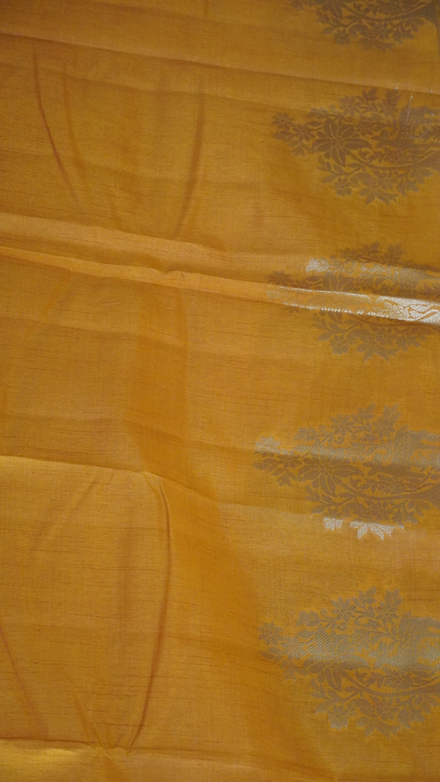 Semi Tussar Saree -Mango Yellow Deer Small Border