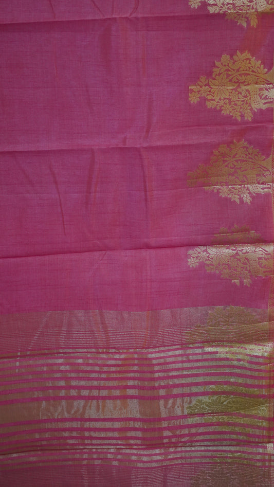 Semi Tussar Saree -Peach Pink Deer Small Border