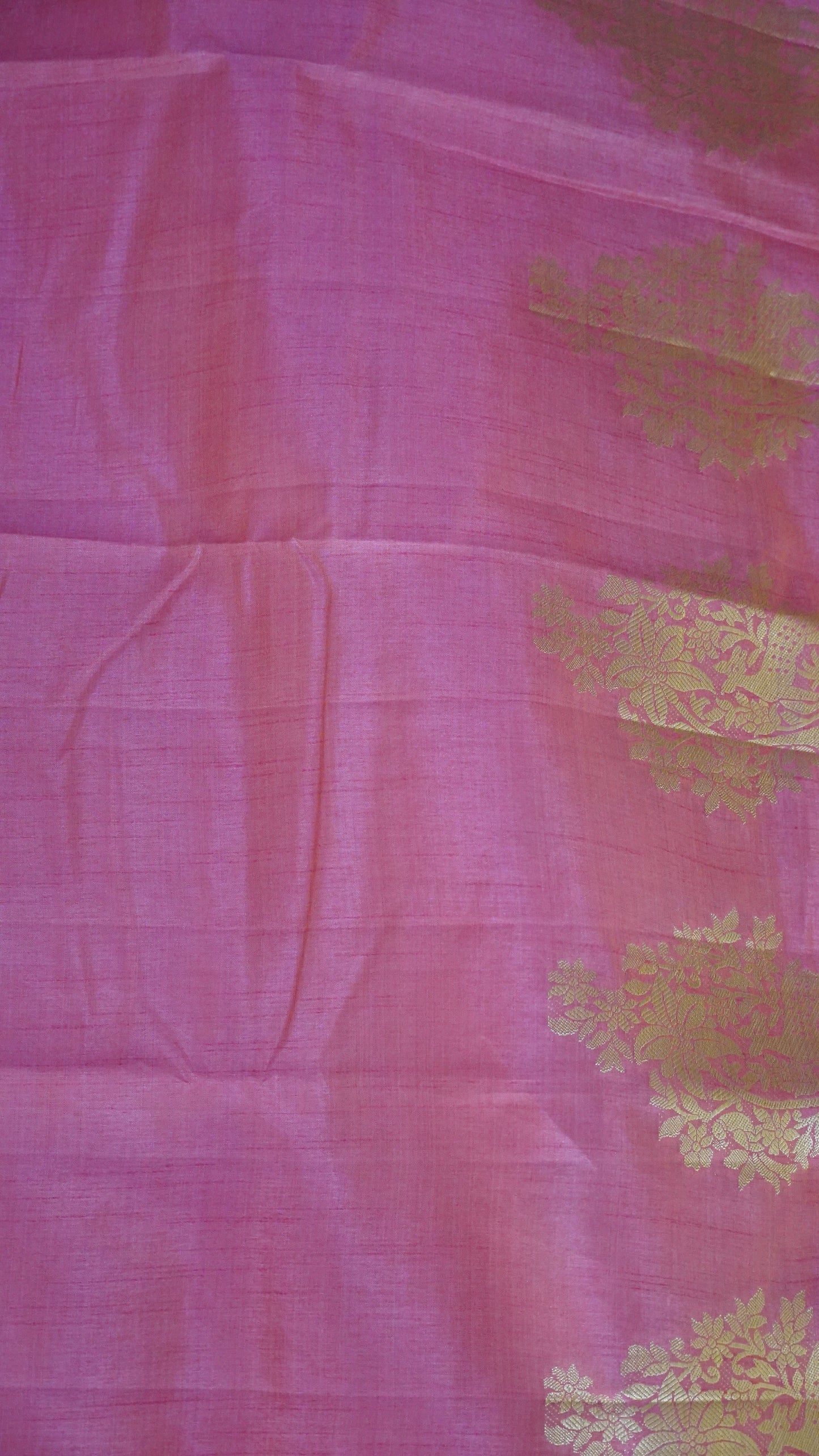 Semi Tussar Saree -Peach Pink Deer Small Border