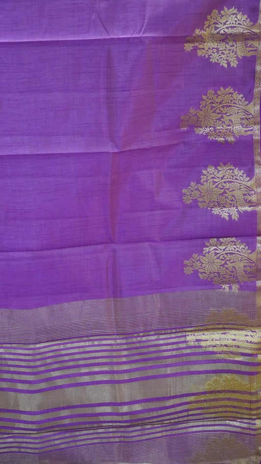 Semi Tussar Saree -purple Deer Small Border