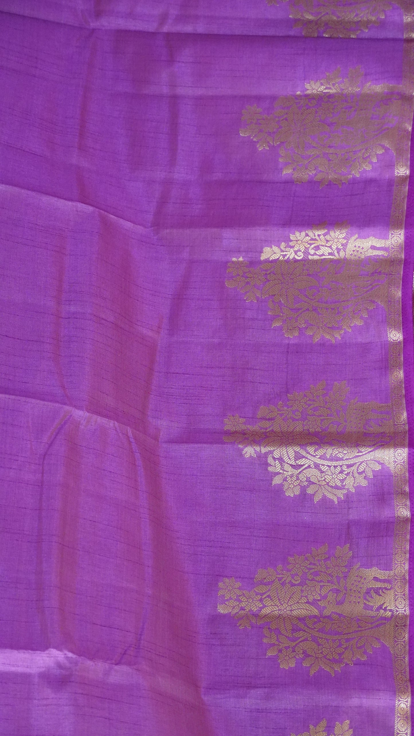 Semi Tussar Saree -purple Deer Small Border