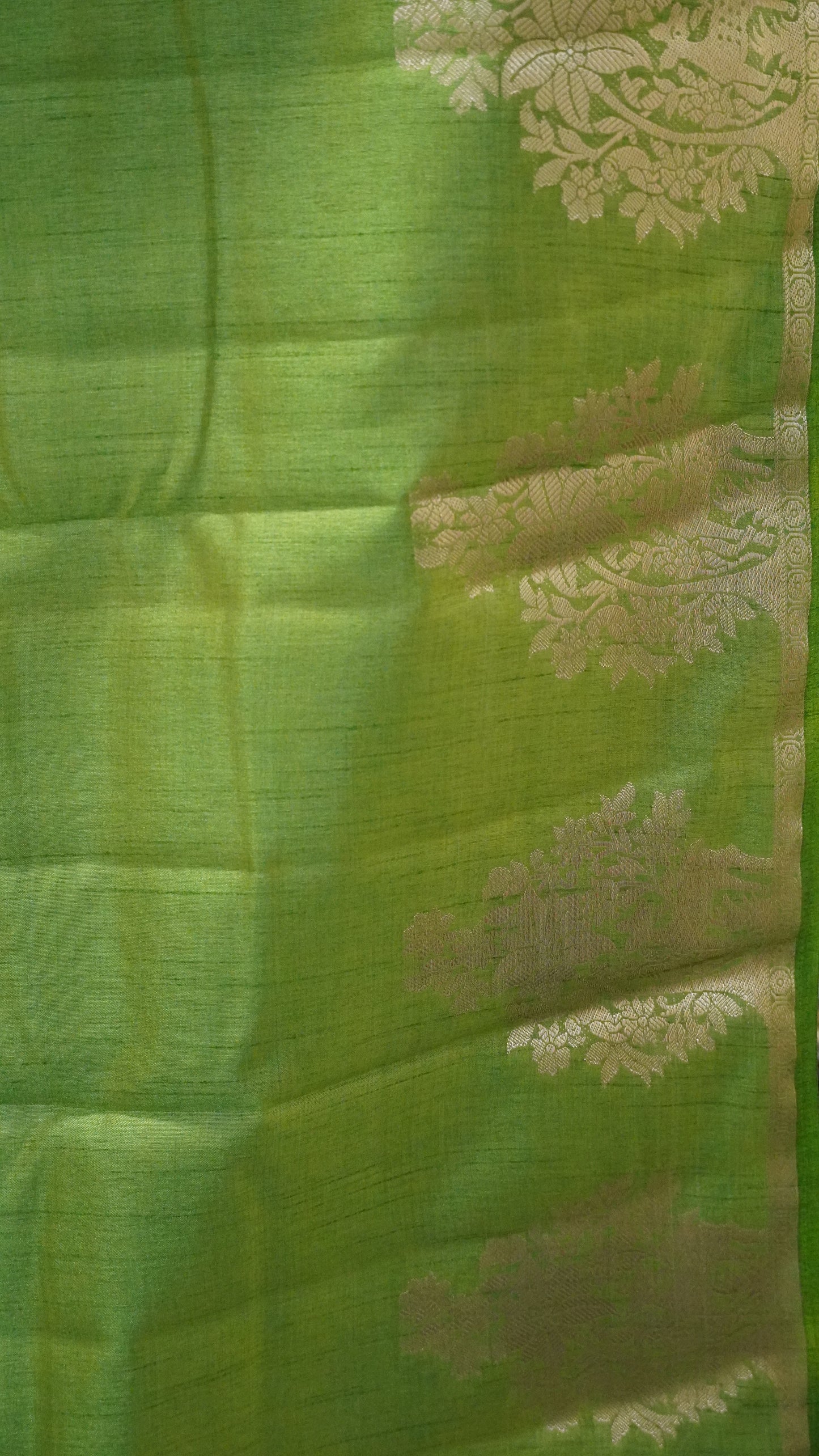 Semi Tussar Saree -Lite Green Deer Small Border