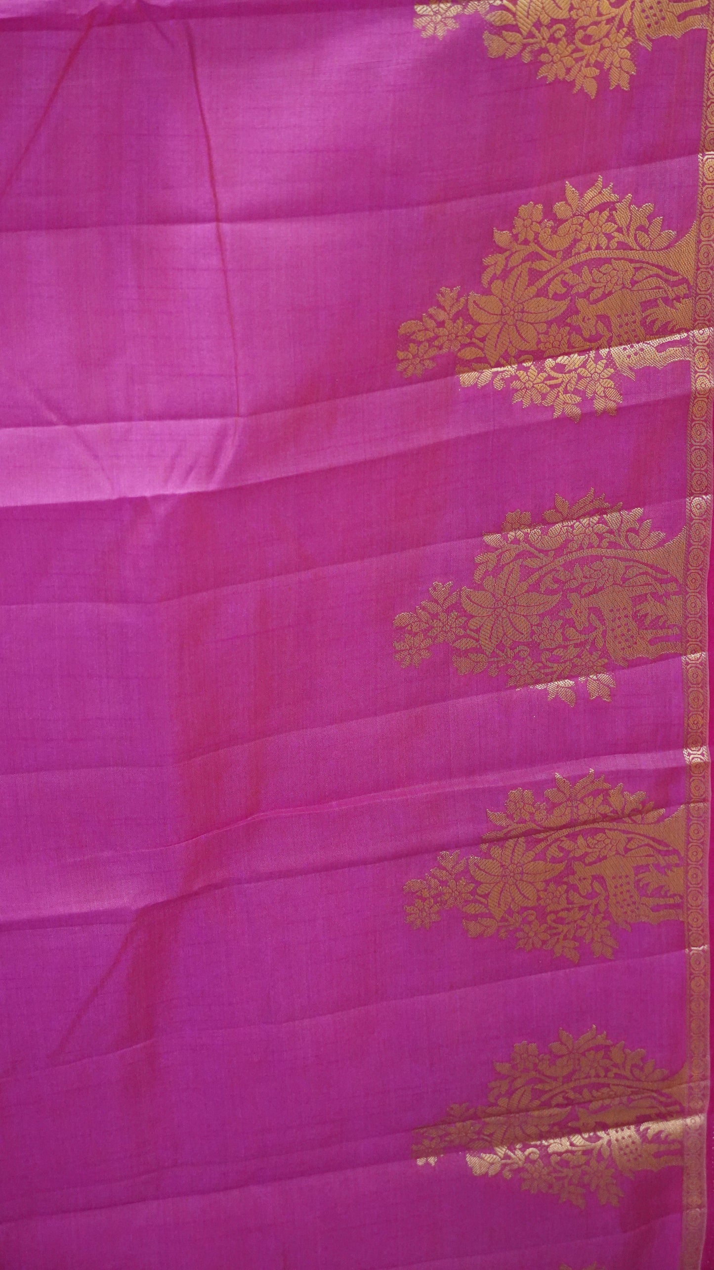 Semi Tussar Saree -Rani Pink Deer Small Border