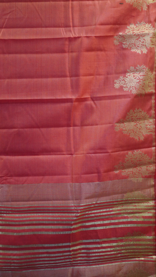 Semi Tussar Saree -Red Deer Small Border
