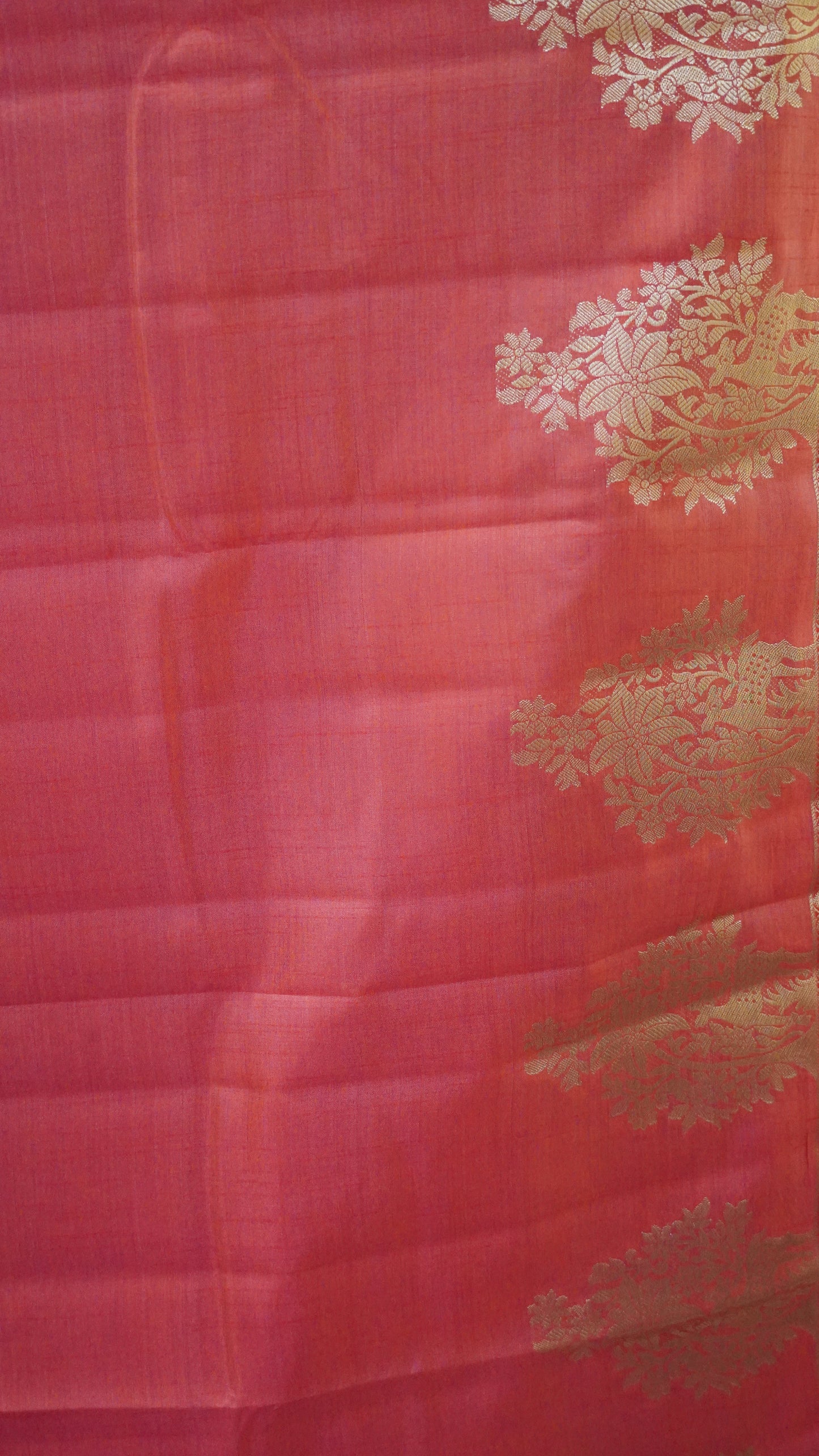 Semi Tussar Saree -Red Deer Small Border