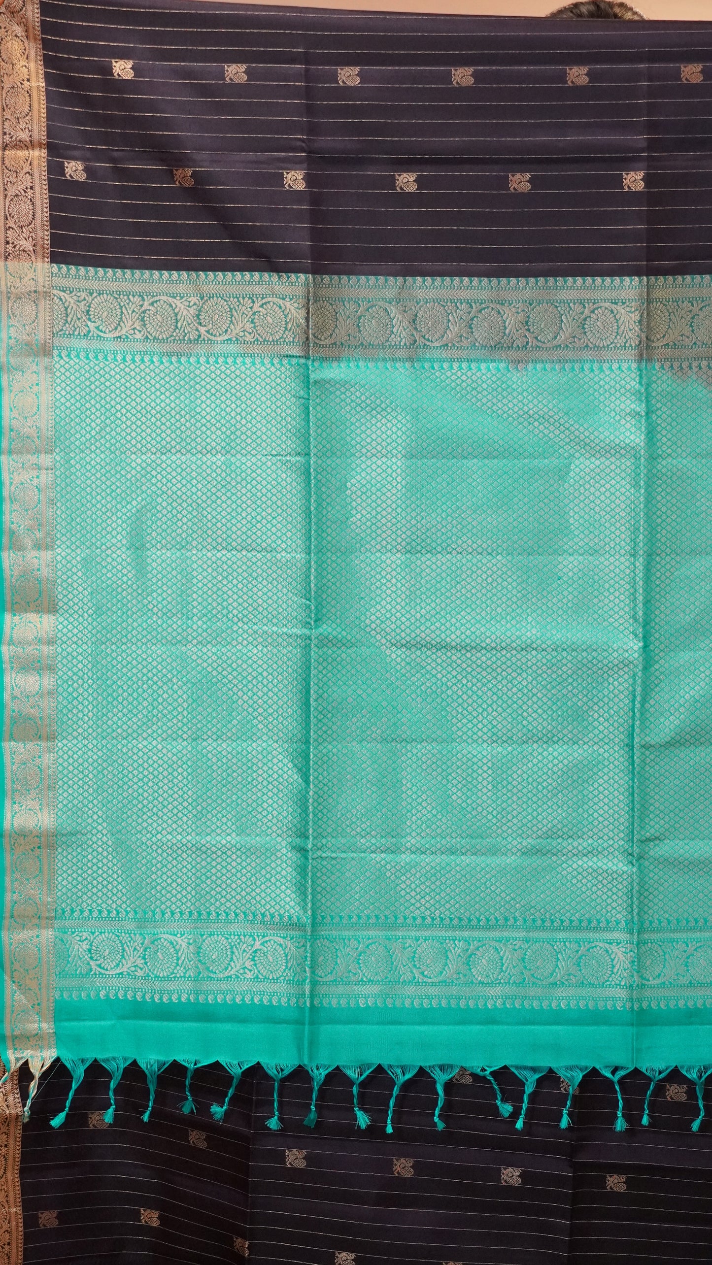 Pure Soft Silk Saree Black to Turquoise Blue