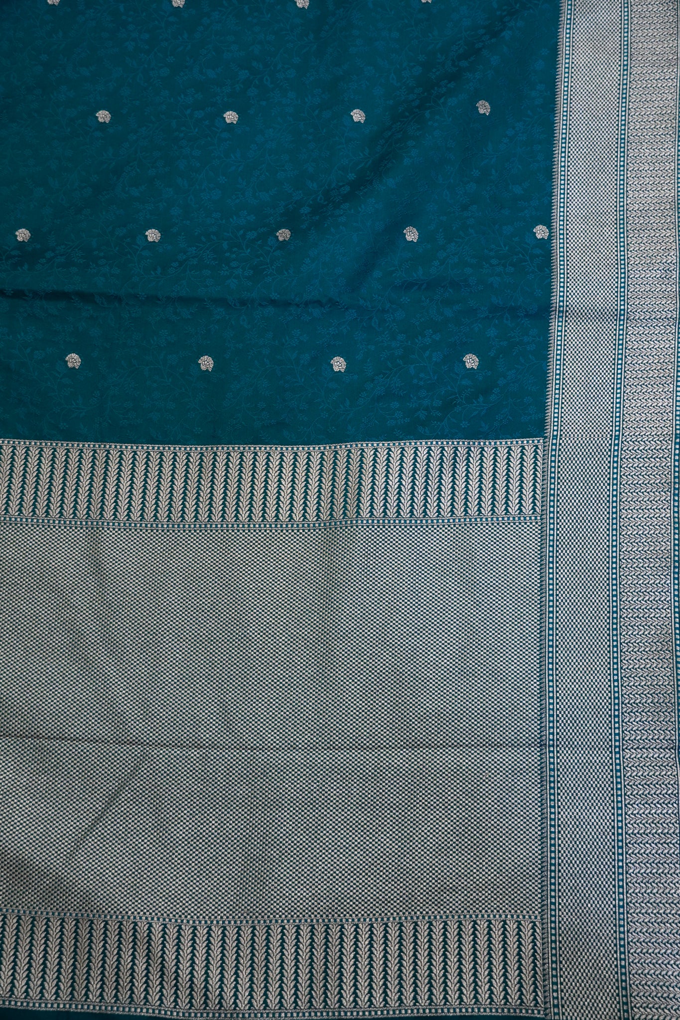 Banarasi Crepe Saree - Heavy Floral Peacock Green