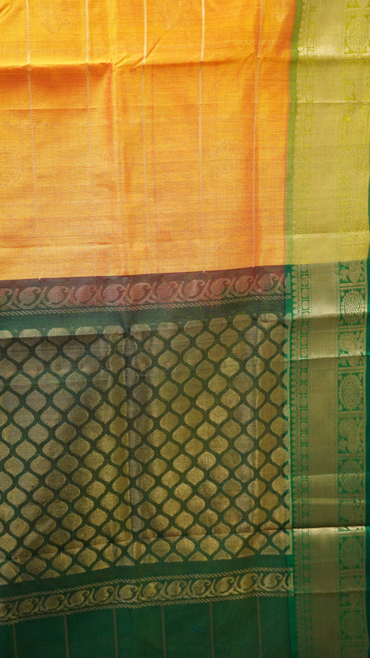 Pure Silk Cotton Saree-Mango Yellow -Green Mayil Chakram