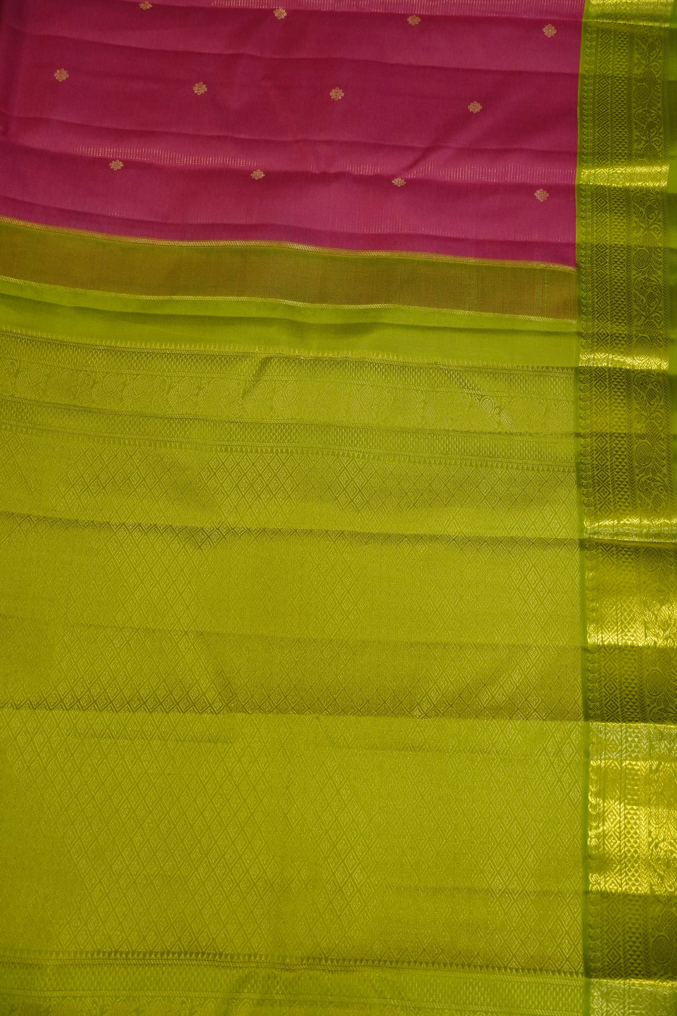 Pure Silk Saree - Peach Pink - Lime