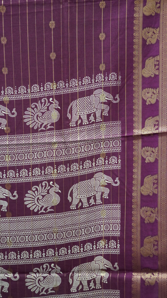 Semi Dola Silk Saree-Zari Lines-Wine