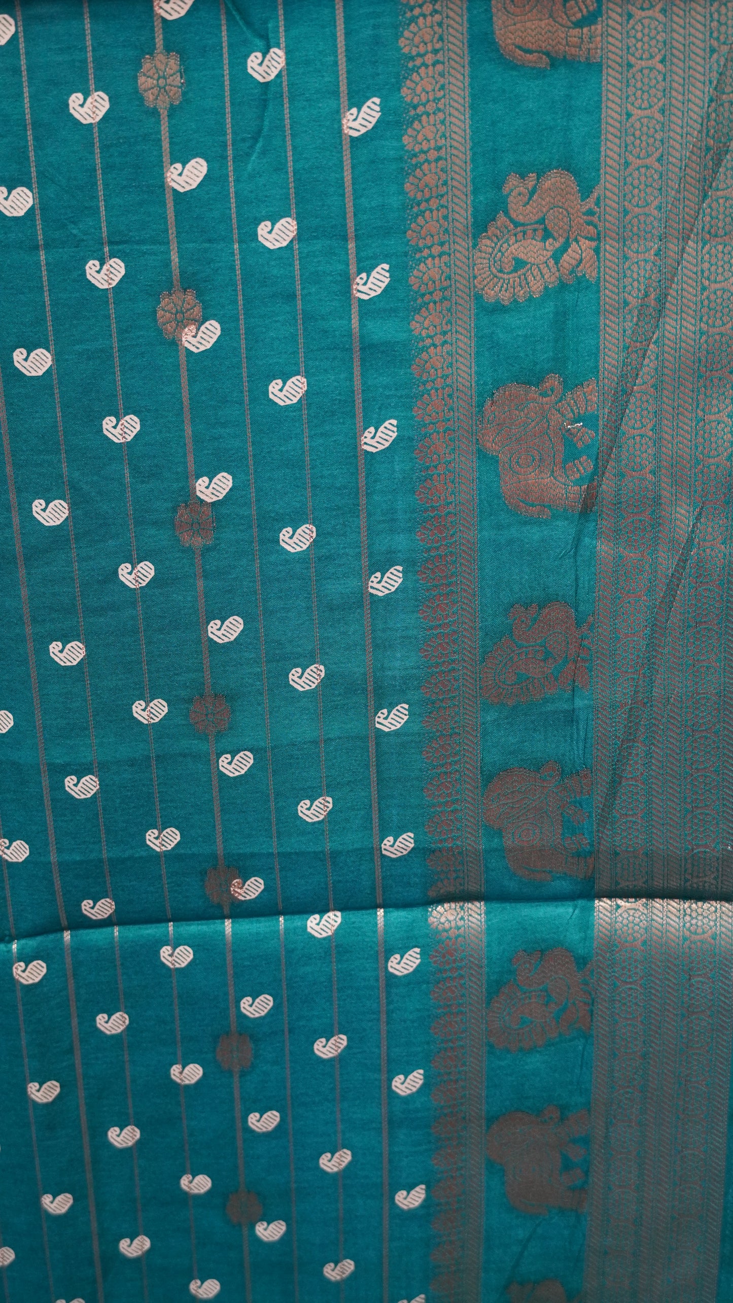Semi Dola Silk Saree-Zari Lines-Teal Green
