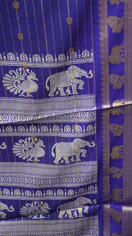 Semi Dola Silk Saree-Zari Lines- Purple