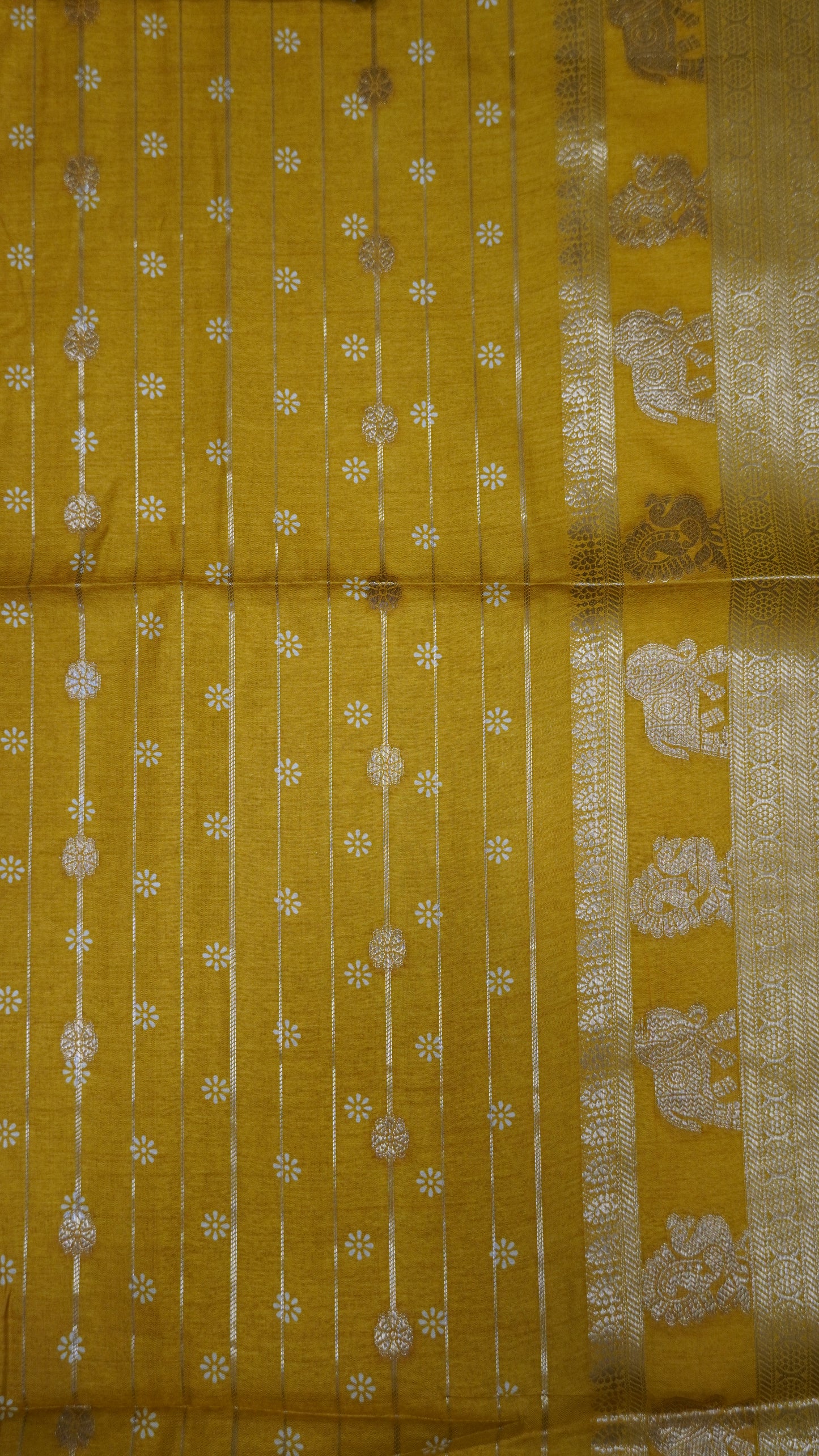 Semi Dola Silk Saree- Lotus Zari Lines-Mustard