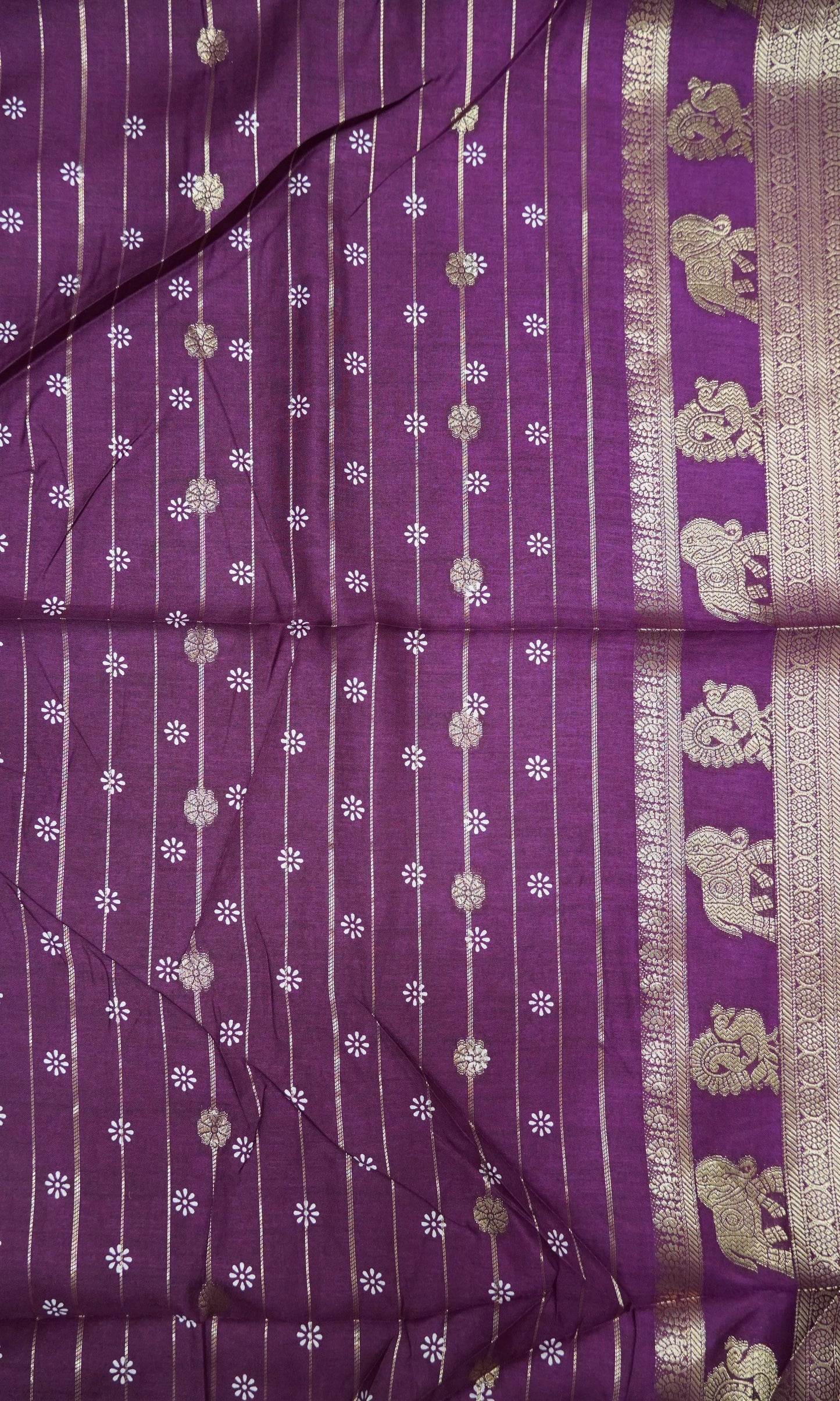 Semi Dola Silk Saree- Lotus Zari Lines-Wine