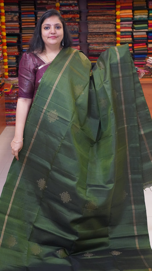 Pure Soft Silk Saree Kolam Print Mehandi Green