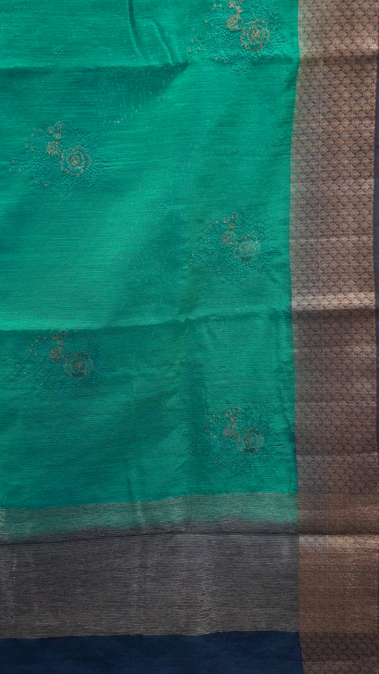 Bamboo Silk Saree-Purple Green Tree Zari embryoid Work