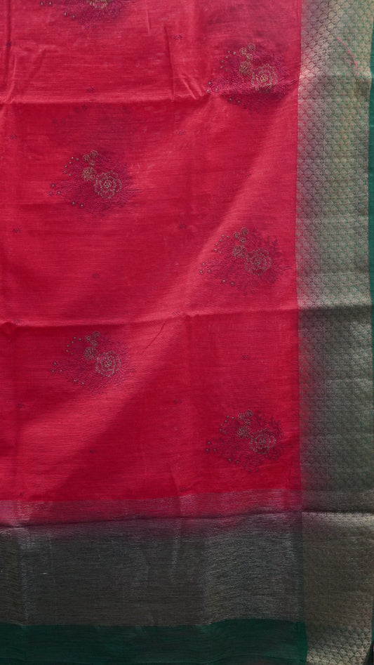 Bamboo Silk Saree-Maroon Tree Zari embryoid Work