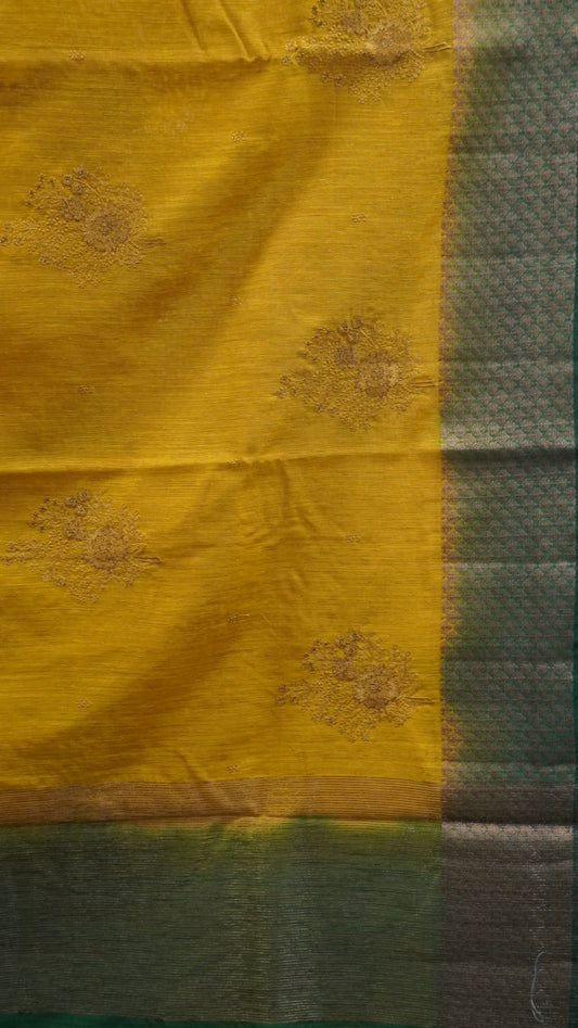 Bamboo Silk Saree-Mehandhi Green Tree Zari embryoid Work