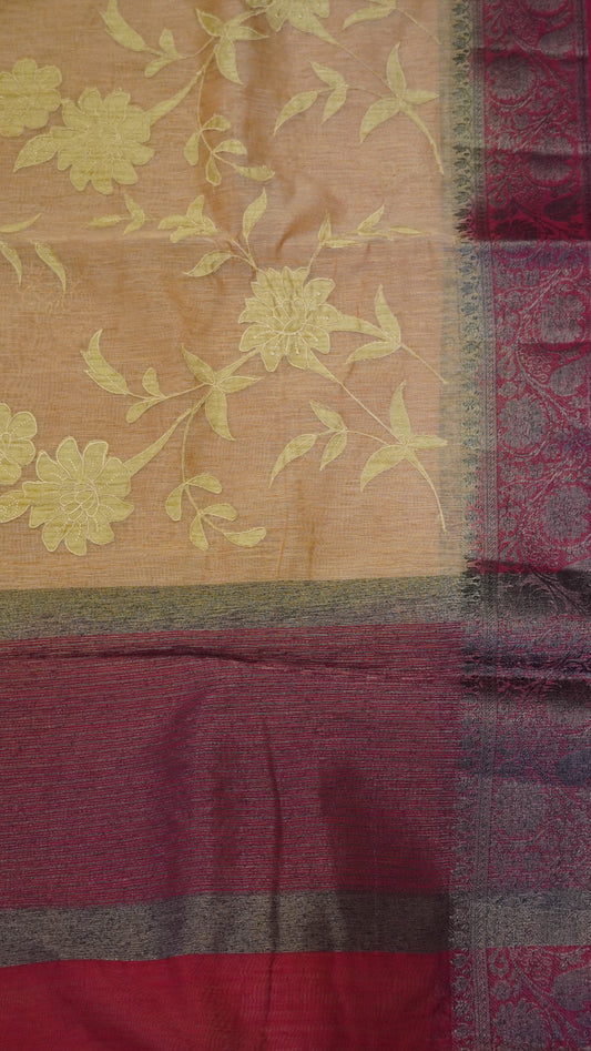 Bamboo Silk Saree-Aplique Work-Sandal