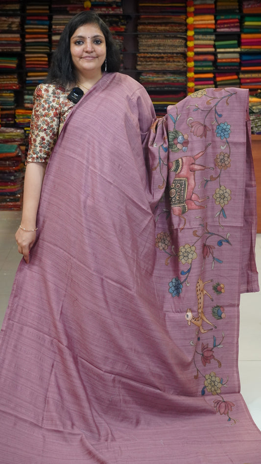 Jute Tussar Aplique Work Saree Onion Pink
