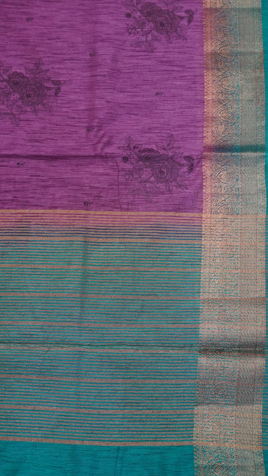 Bamboo Silk Saree-Purple With Peacock Green