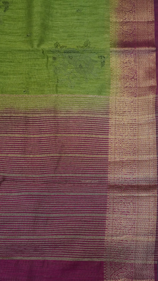 Bamboo Silk Saree-Sage Green With Wine