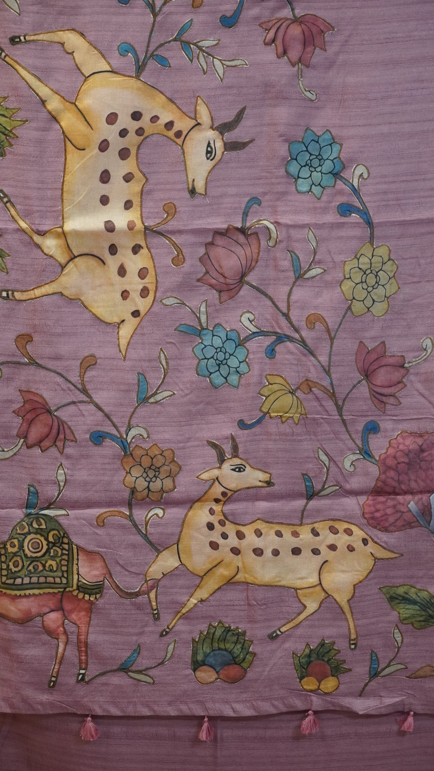 Jute Tussar Aplique Work Saree Onion Pink