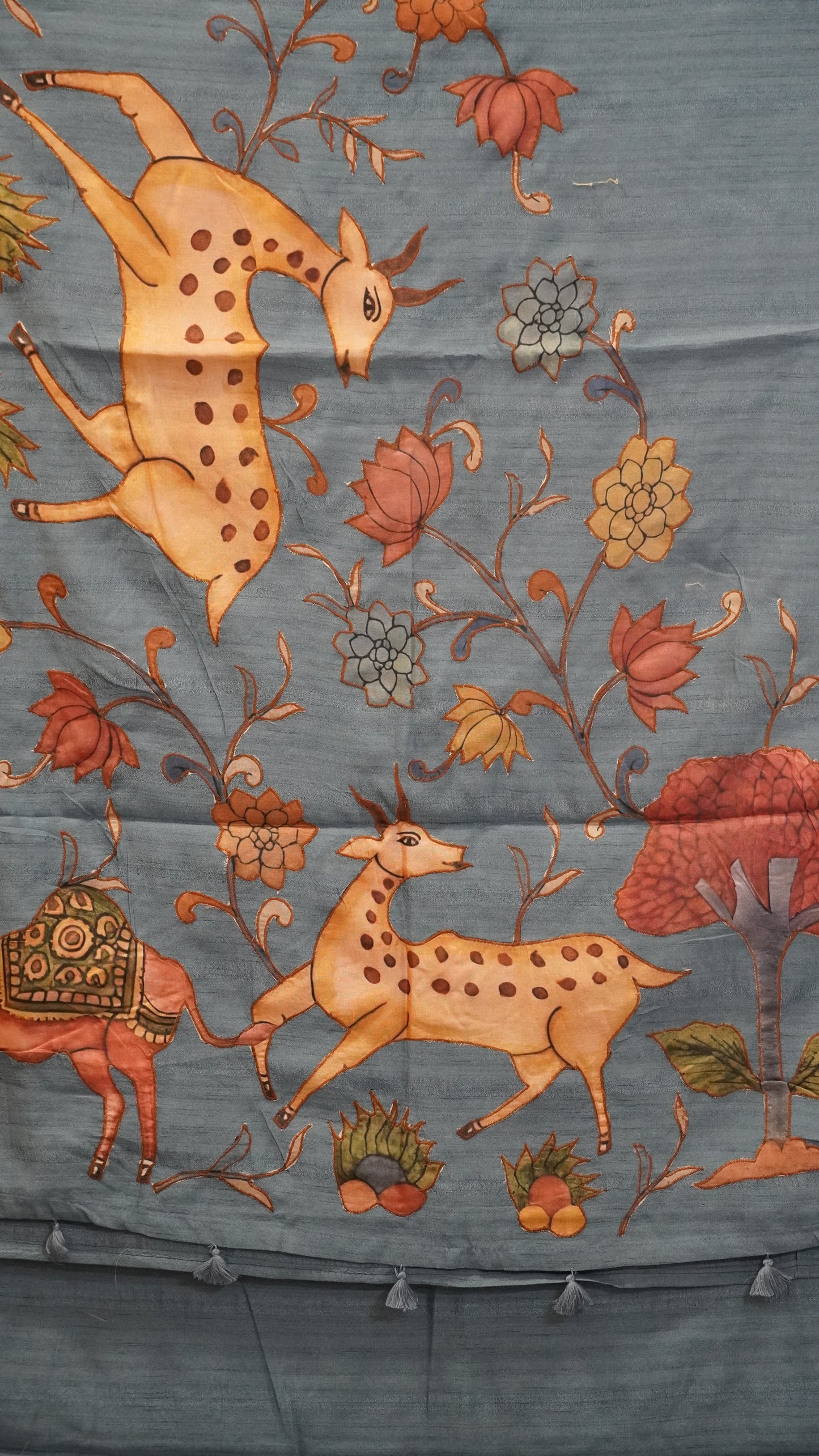 Jute Tussar Aplique Work Saree Blue