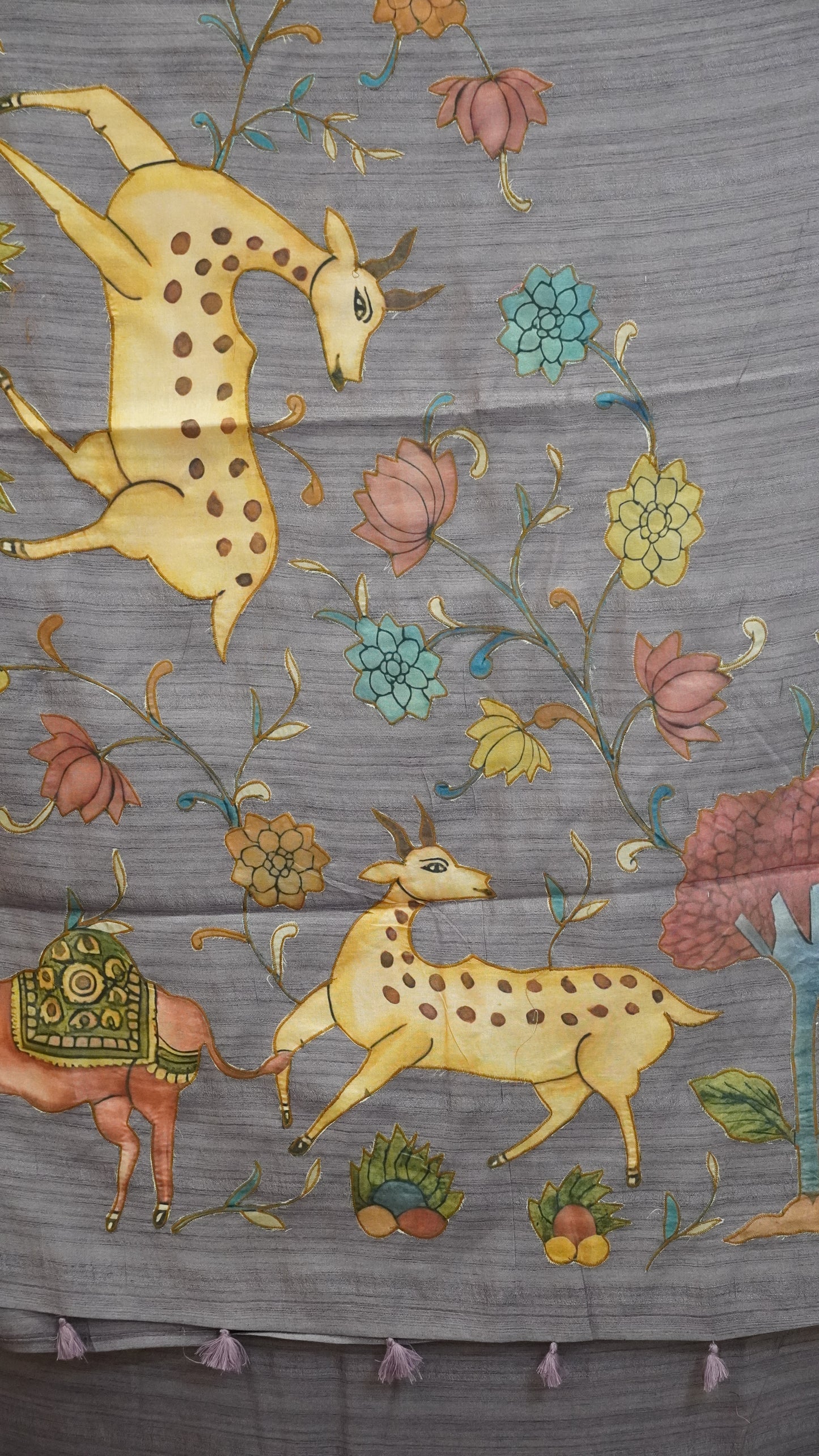 Jute Tussar Aplique Work Saree Lavendar