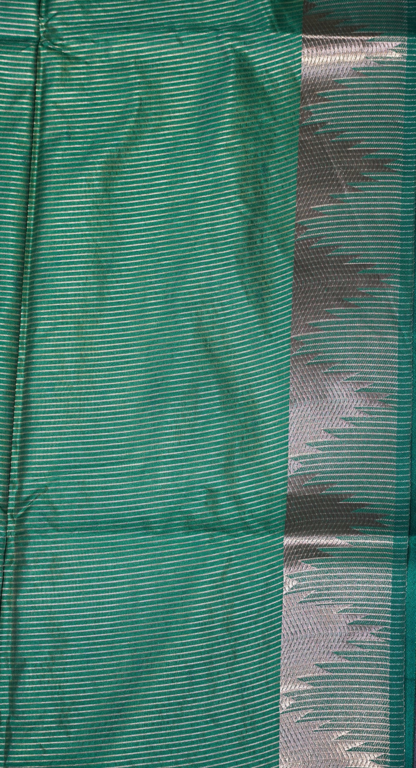 Semi Raw Silk Temple Border Green to Green