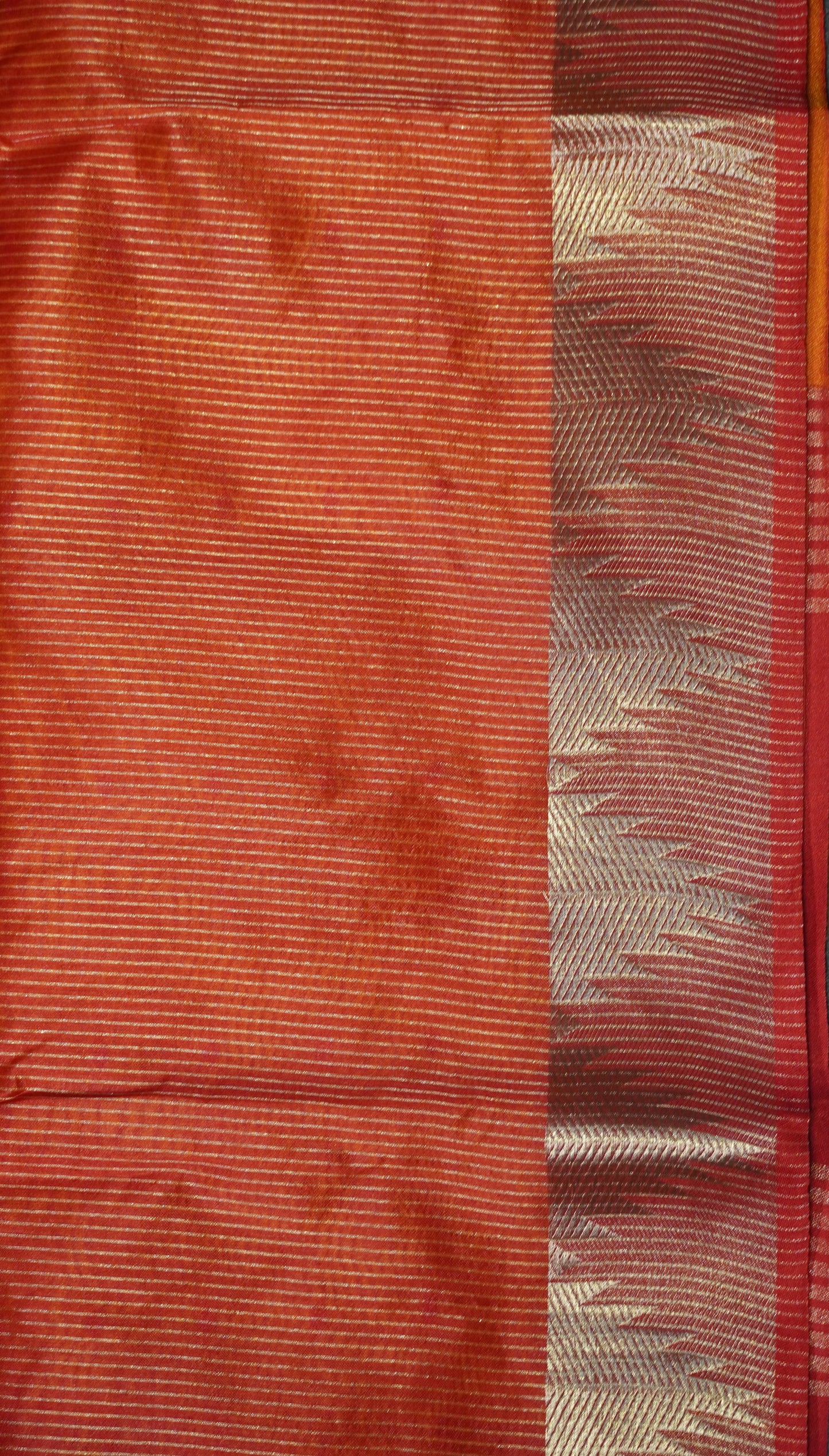 Semi Raw Silk Temple Border Mango Yellow to Red